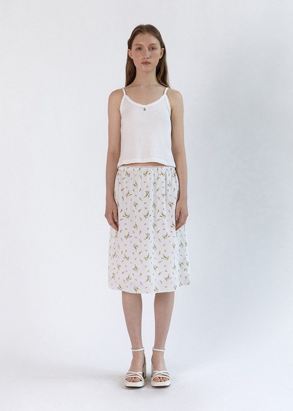 Flower Print Midi Skirt_White