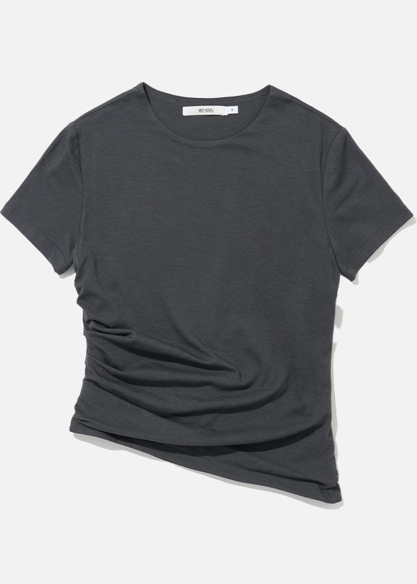 Unbalance Shirring Half T-Shirt_Charcoal
