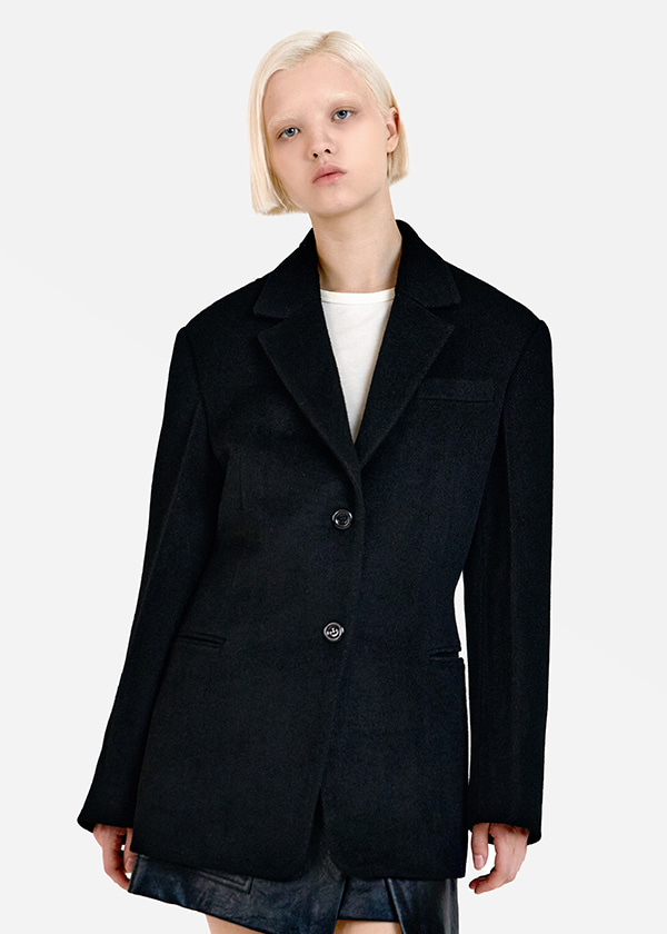 Overfit wool single jacket_Black