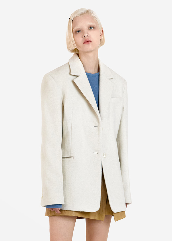Overfit wool single jacket_Ivory