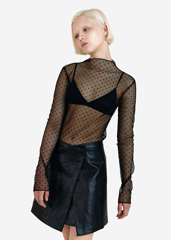 Dotted Pattern See-Through Mesh T-Shirt